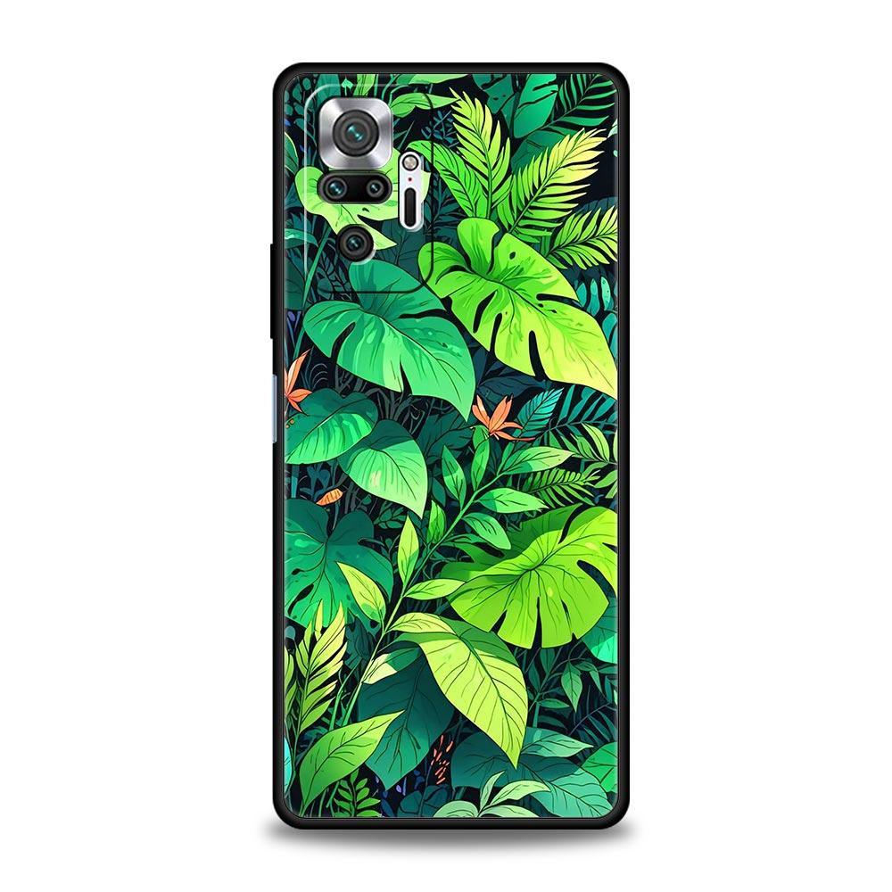 Чехол для телефона Monstera Green с листьями для Xiaomi Redmi Note 14 13 5G 10 11 12 Pro Plus 4G 14C 13C 12C 10C Черная крышка