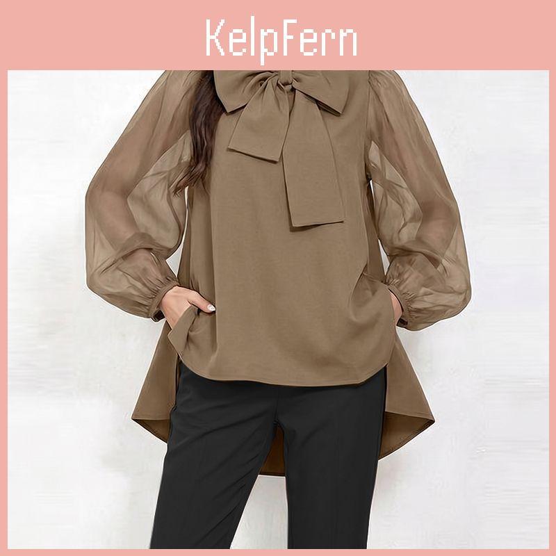 Stand Casual Women Collar Zanzea Seethrough Mesh Splice Nine Quarter Sleeve Elegant Blouse