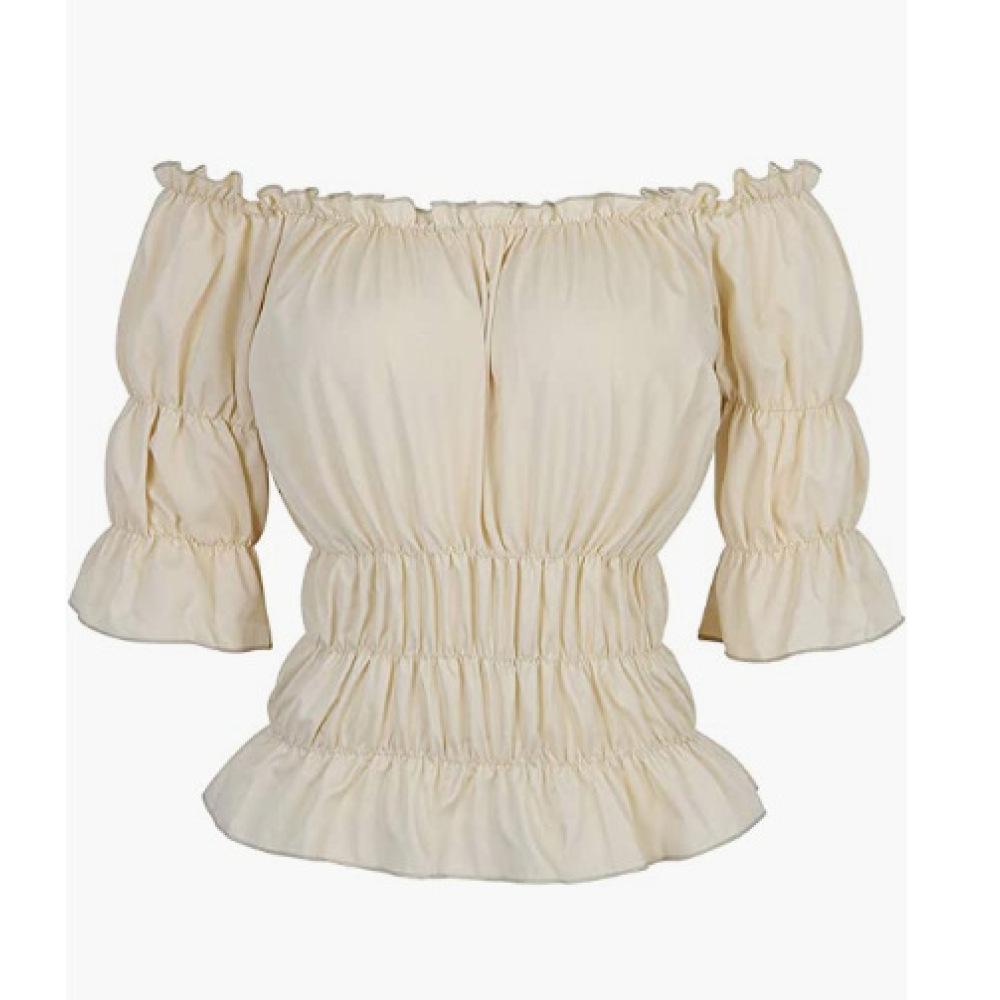 Женская футболка в стиле Ренессанс со средневековым бочкообразным вырезом и длинными рукавами