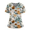 Женский медицинский топ с V-образным вырезом, коротким рукавом, двумя карманами и боковыми разрезами, с принтом на Хэллоуин, для медсестер и сиделок