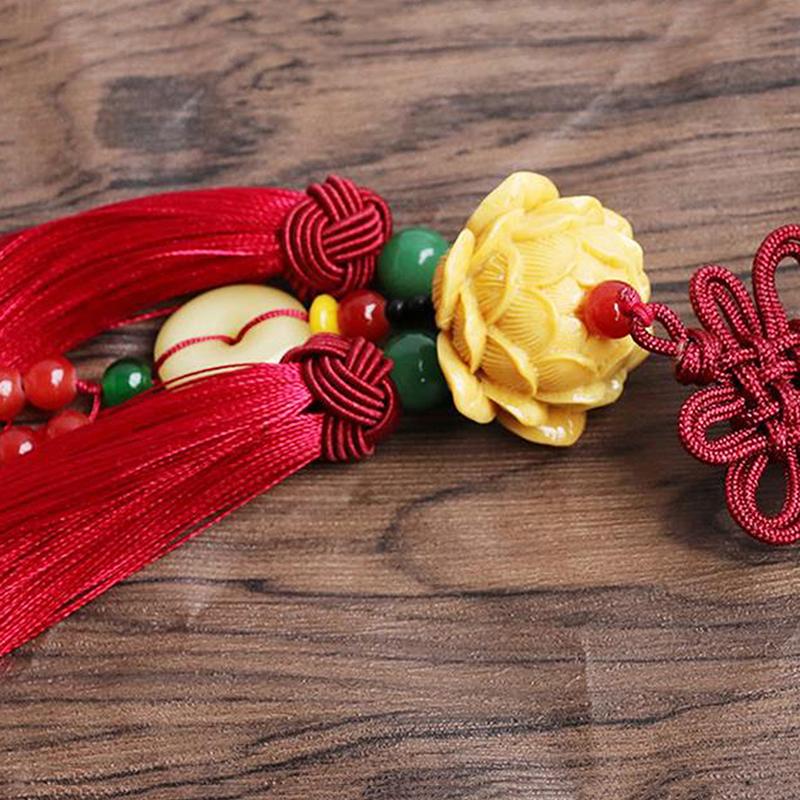 Подвеска в виде лотоса для автомобиля, украшение для салона автомобиля, украшения для зеркала заднего вида, украшение в виде пряжки Ping An, китайский узел