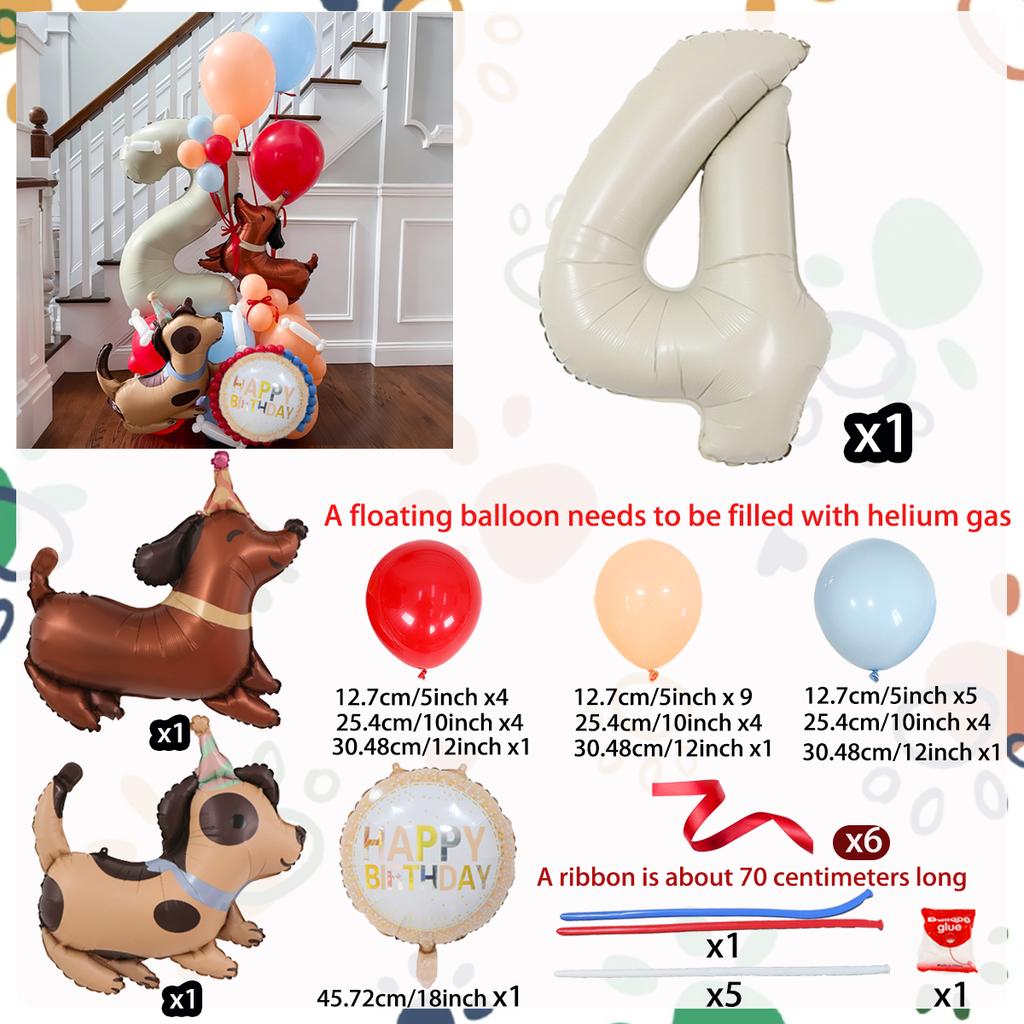 Milk white digital column balloon set with cute dog aluminum foil balloons for anniversary, birthday party decoration (0-9)