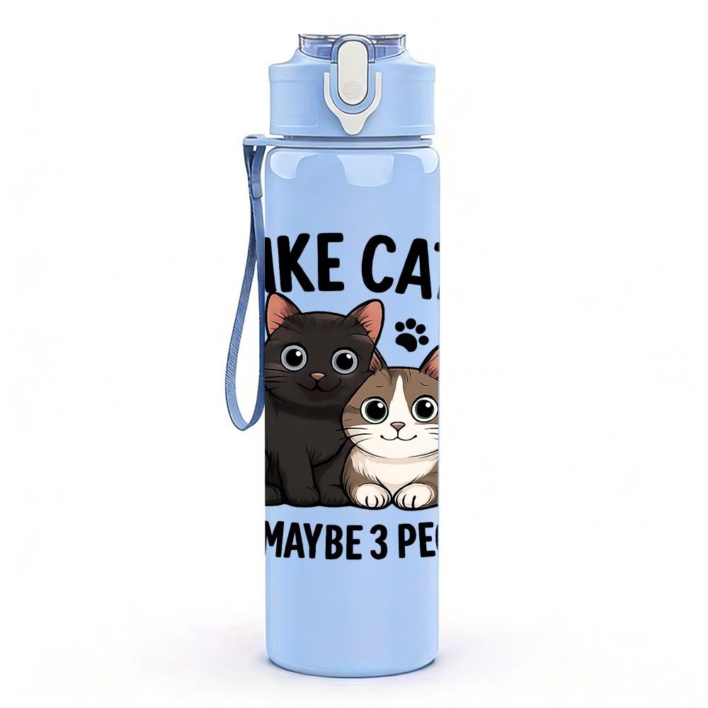 1PC I Like Cats Text Art 750ml Color Plastic Sports Water Bottle Leakproof Flip Straw Lid Suitable for Sports Office Home Use