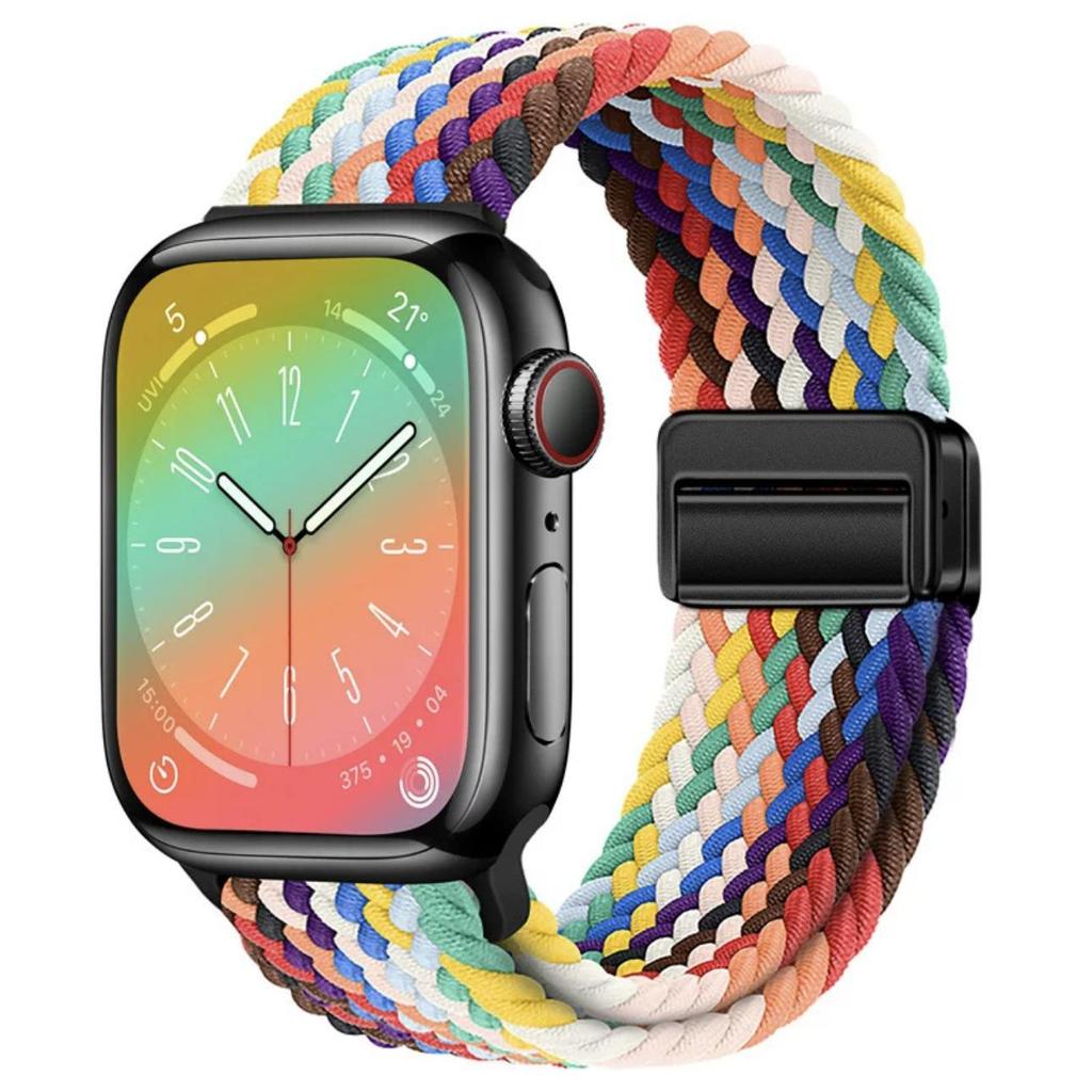 Эластичный радужный нейлоновый плетеный ремешок для Apple Watch с магнитной застежкой