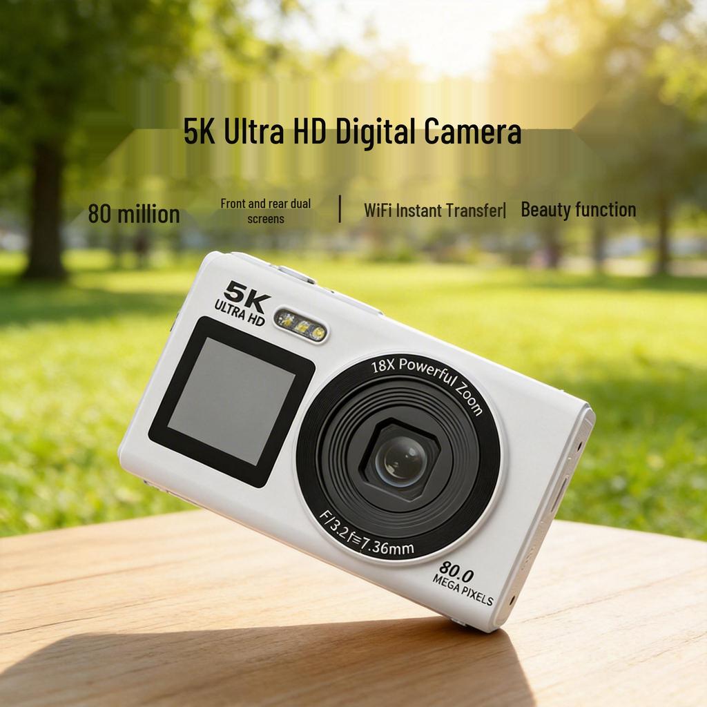 5K HD Dual Screen Portable Student Camera with WiFi Selfie Transfer