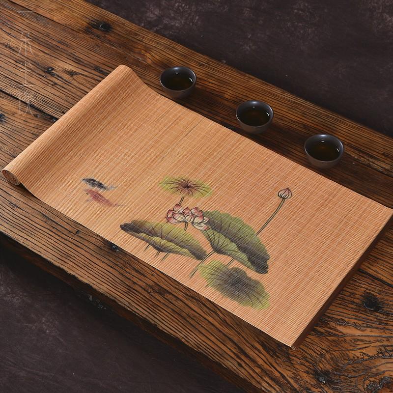 Бамбуковый чайный коврик в китайском стиле, бамбуковый коврик с принтом, Дзен, настольный флаг, бамбуковый коврик для еды, бамбуковая занавеска, чайный сервиз кунг-фу, аксессуары