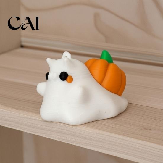 Creative Gift for Snail Lovers Ghost Ornament with Pumpkin Decor, 3D Printed Collectable PLA Art Figures Cute Halloween Figurine, Statue Desktop