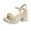 Female Shoes  Open Toe Women's Sandals Fashion Dress Sandals Women Pleated Platform Buckle Strap Chunky Heels Ladies Shoes