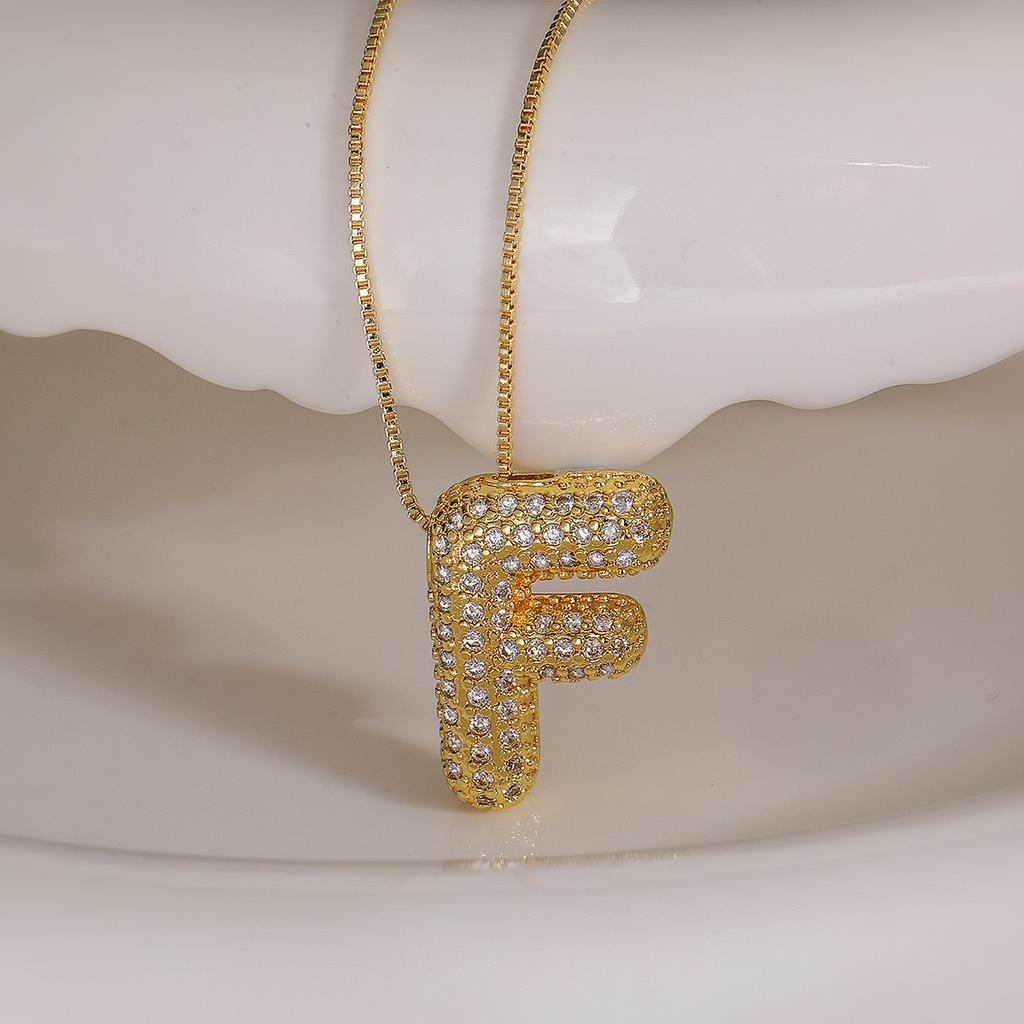 Cubic Zirconia Gold Plated Bubble Alphabet Letter Necklace Monogram Necklace Balloon Initial Necklace Gifts for Women Ladies
