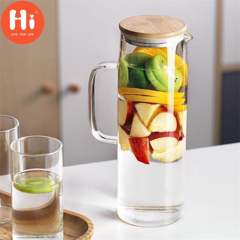 Hi Nordic Creative Transparent Glass Water Bottle Juice Jug High Capacity Heatable Tea Pot Kettle Heat-Resistant Leak-Proof Carafe