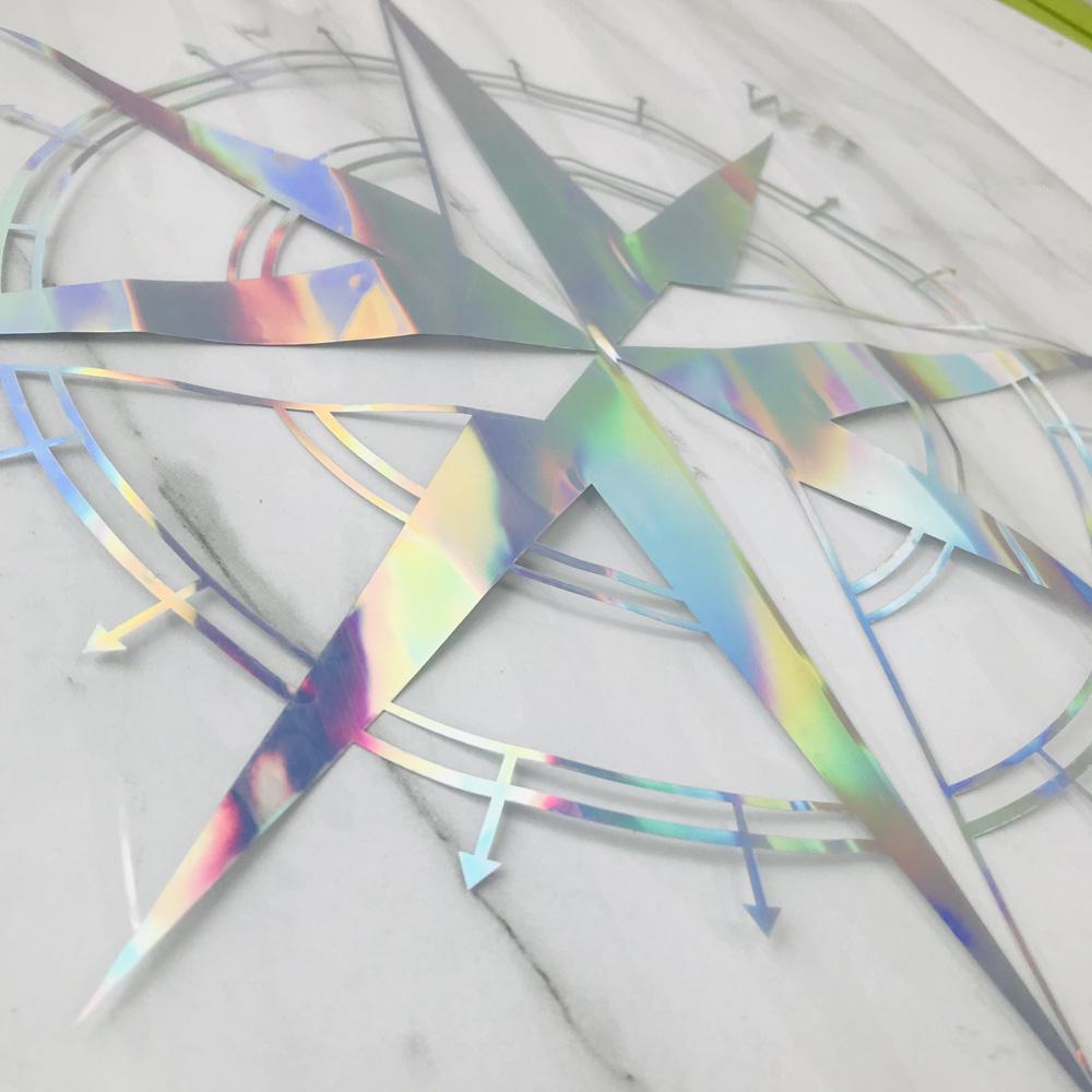 Светоотражающая лазерная ПВХ-наклейка с компасом для автомобильной двери, капота, кузова, боковых наклеек, виниловая пленка для внешнего стайлинга автомобиля, листы фольги