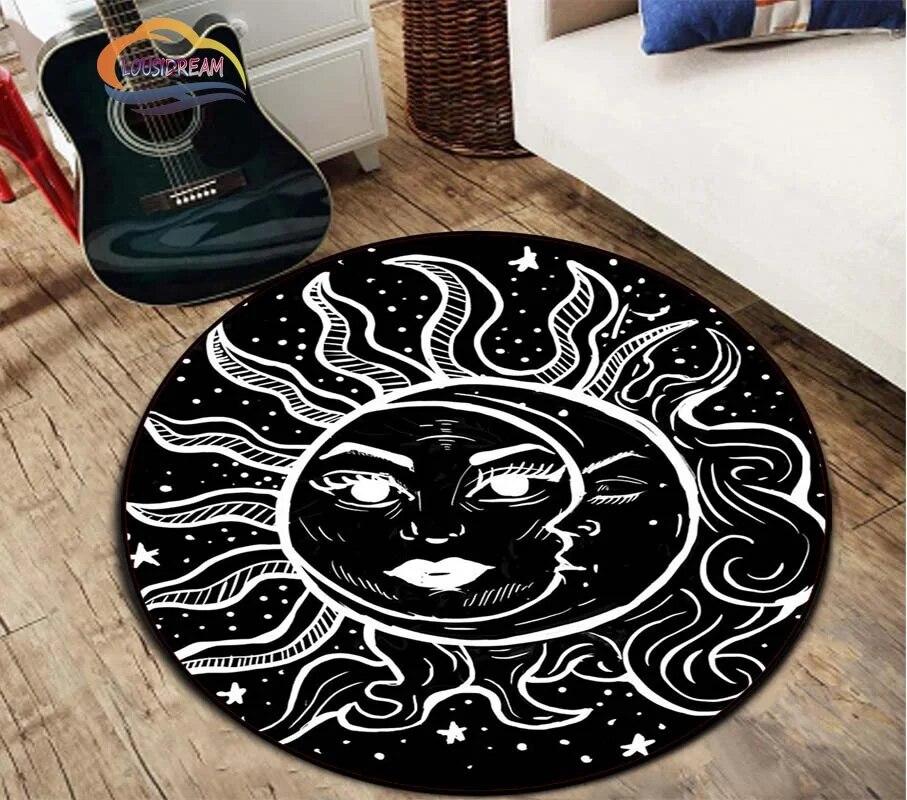 Круглый ковер с рисунком солнца в виде пентаграммы, ковер «Ловушка сатаны-дьявола», белый на черном ковер со сверхъестественными рунами