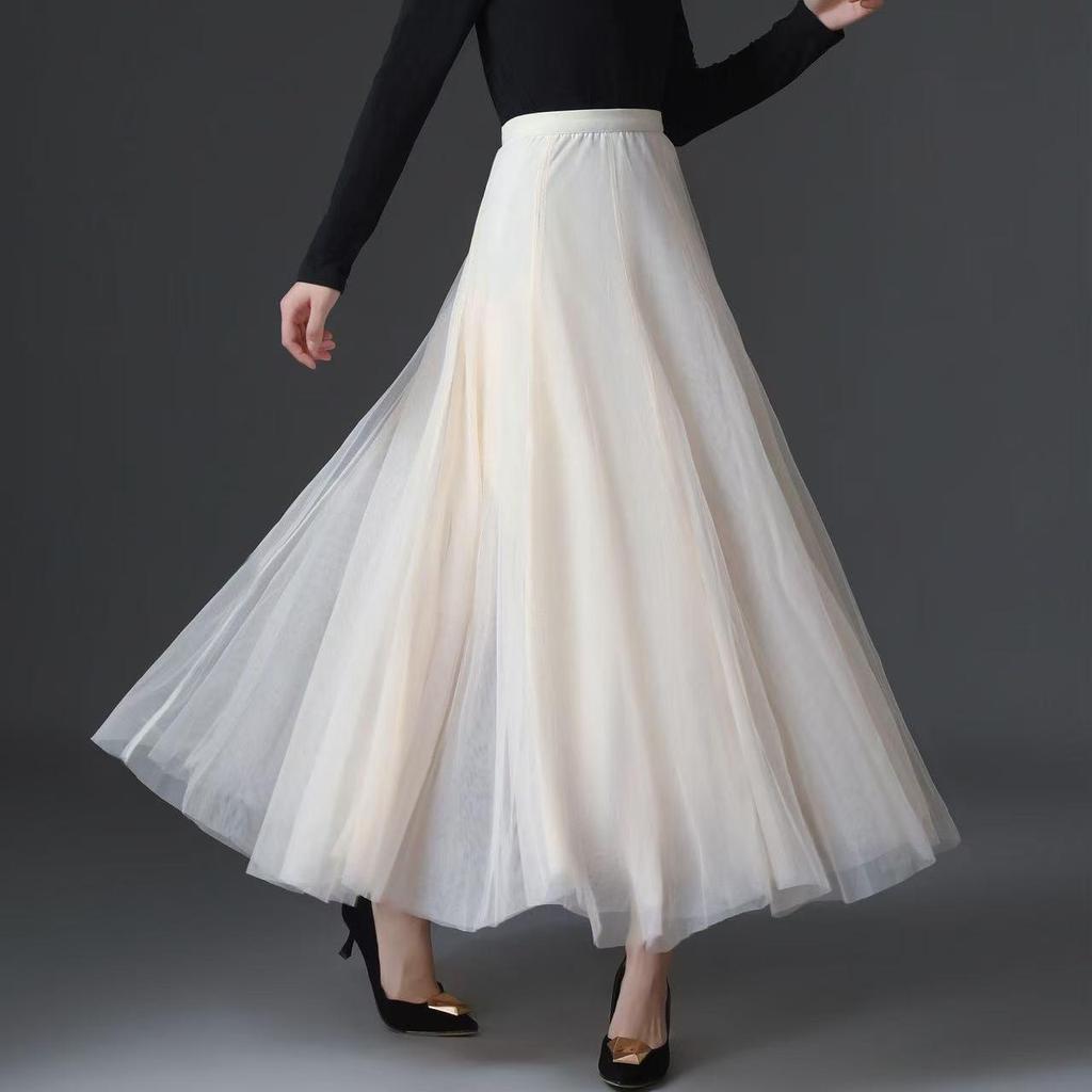 Women's 720° High Waist Pleated A-line Skirt - Mid-length, Mesh, Versatile for Dance or Casual Wear