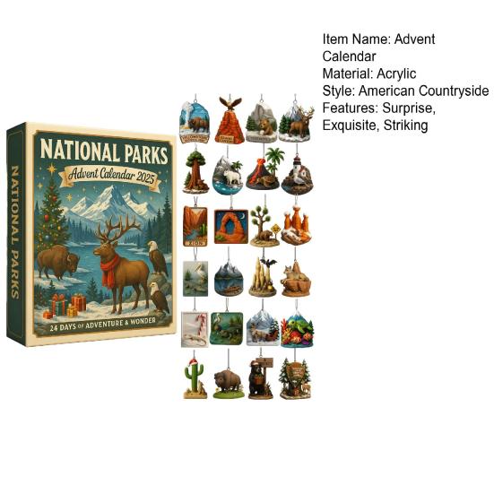 Национальные парки 2025 Адвент-календарь 24 дня Рождественский календарь с 24 пейзажами и сюрпризами дикой природы для исследователей и любителей природы