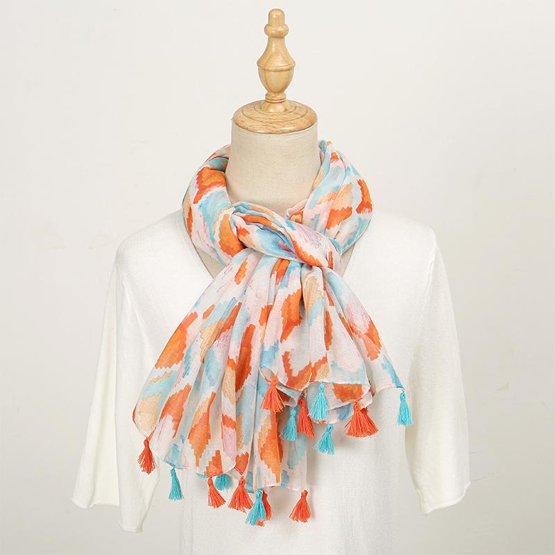 Designer Brand Women Scarf Classical Print Lady Shawls Cotton Feeling Soft Oversize Hijabs Neck Headband Tassel Foulard