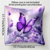 2D Flat - A Set of Four Flat-Printed Pillowcases Featuring Non-Realistic Embroidery of Purple Butterflies And Flowers, Measuring 17.7 Inches by 17.7 I
