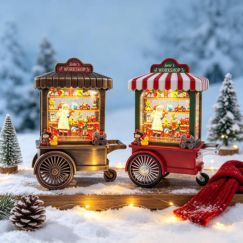 2026 Christmas Handcart Snow Globe, Auto Snowfall Musical Crystal Lamp, Santa Claus Desktop Ornament, Christmas Table Decor