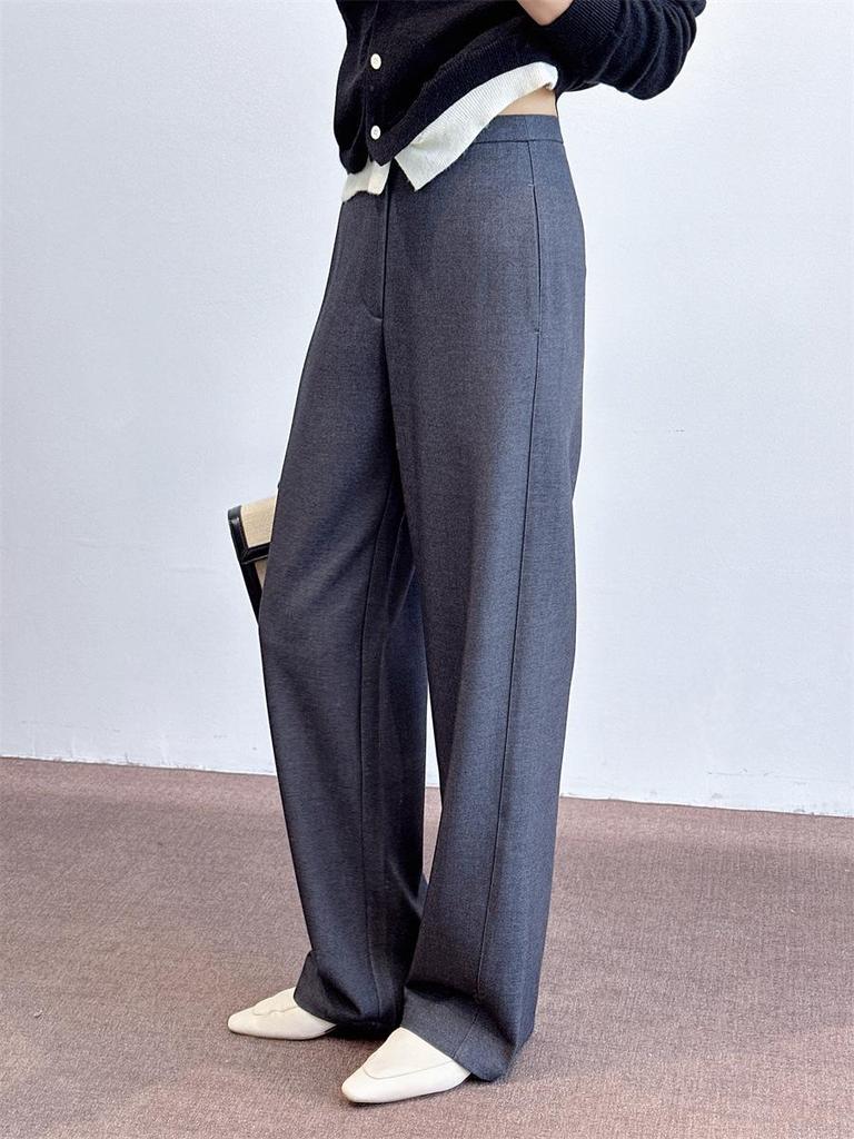 Ladies' Luxury Wool-Blend Wide-Leg Trousers: Elegant Old Money Style for Spring, Autumn, and Winter
