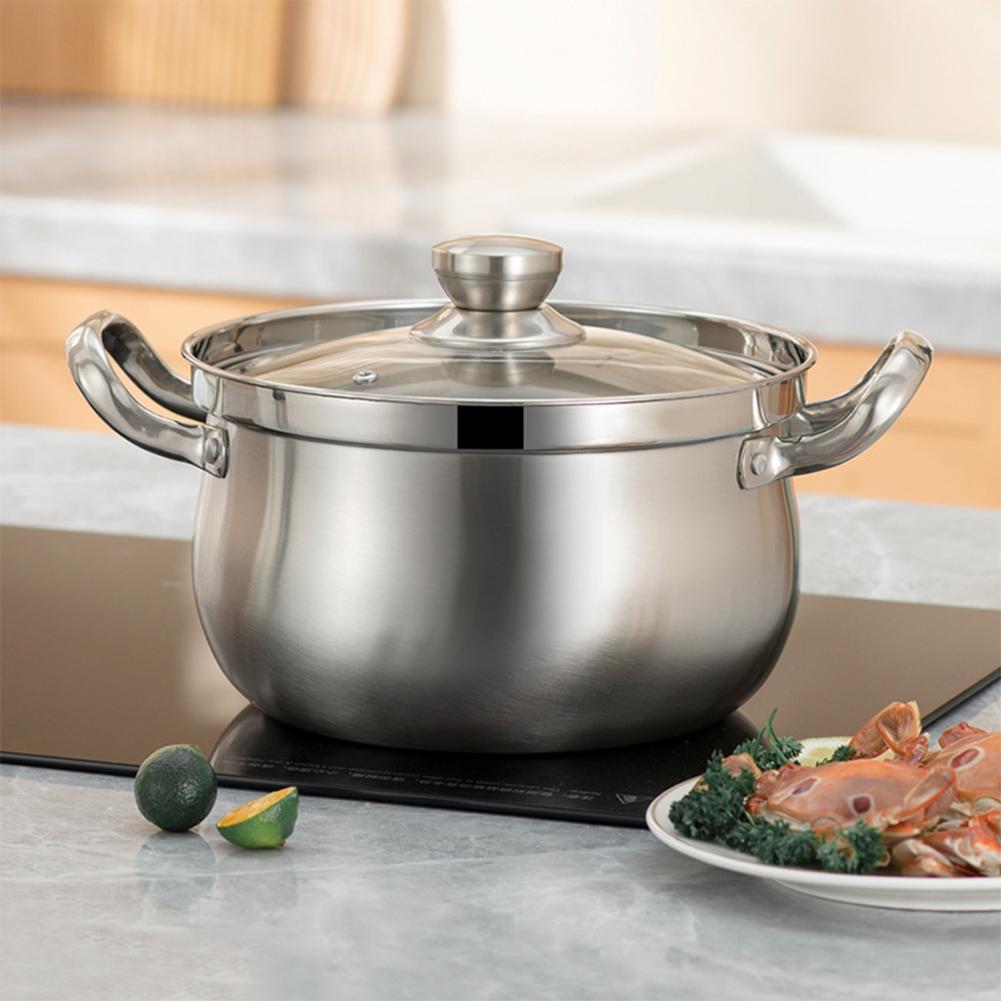 1 шт., кастрюля для супа с индукционным основанием из нержавеющей стали, предотвращает перелив, со стеклянной крышкой, 24 см