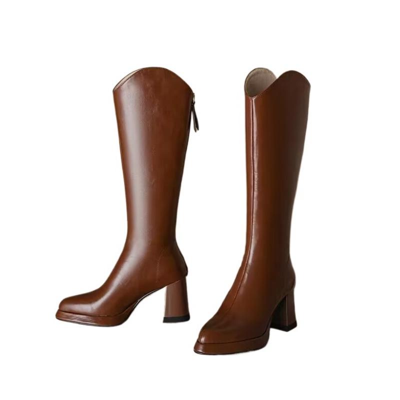 Весна/осень квадратный носок современные сапоги до колена квадратный каблук 2024 горячая распродажа женская обувь пошив однотонные лаконичные женские сапоги