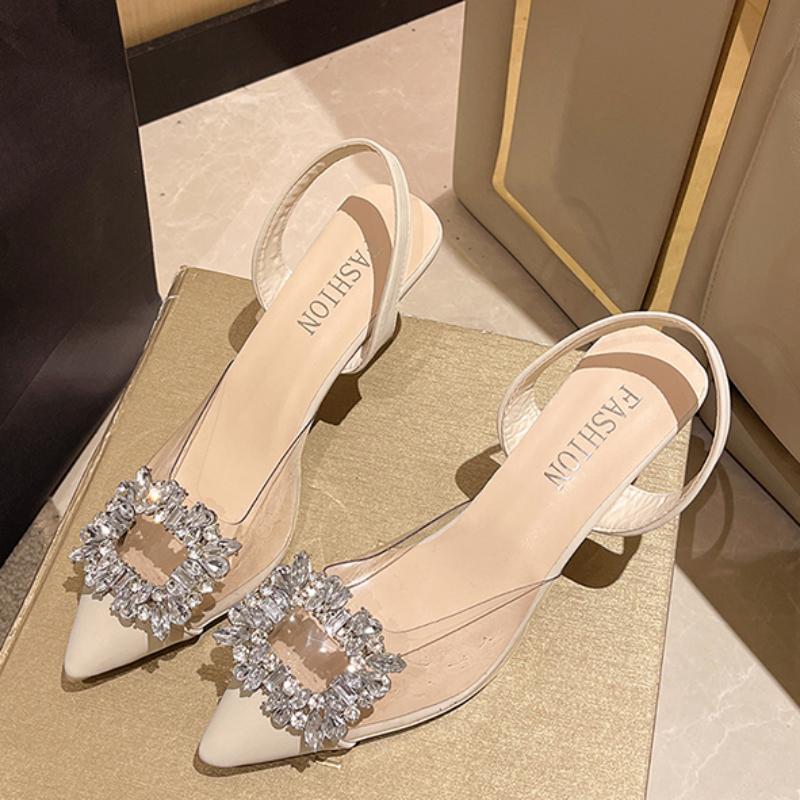 Новые дизайнерские женские модные сексуальные банкетные удобные прозрачные однотонные сандалии с острым носком на высоком каблуке для женщин