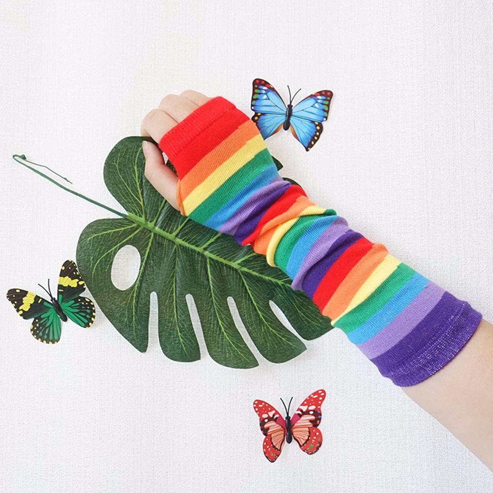 Hand Sleeve Thin Rainbow Sleeve Cuff Female Arm Warmers Knitting Gloves Striped Arm Warmers
