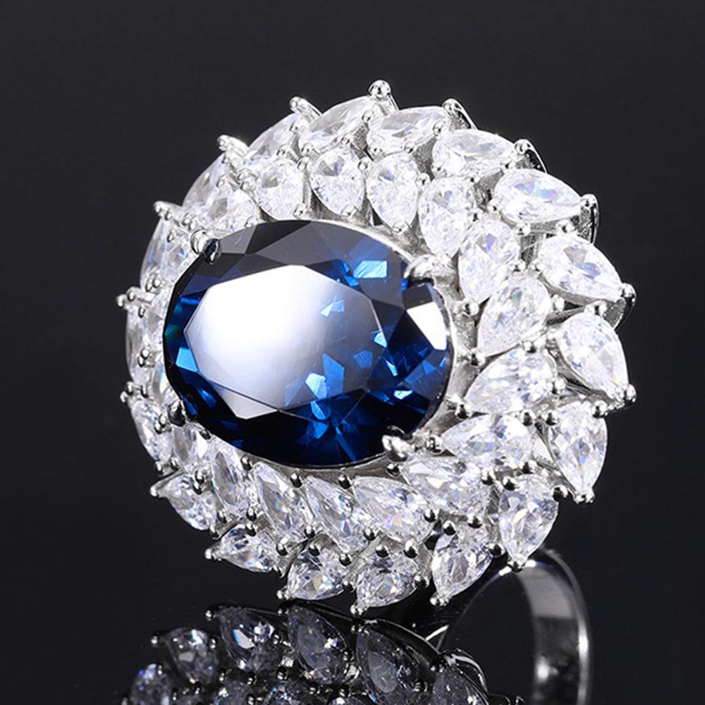 Fashion 18K Gold Plated 13*18MM Fancy Vivid Courndum Ring for Women Engagement Gift 925 Sterling Silver Fine Jewelry