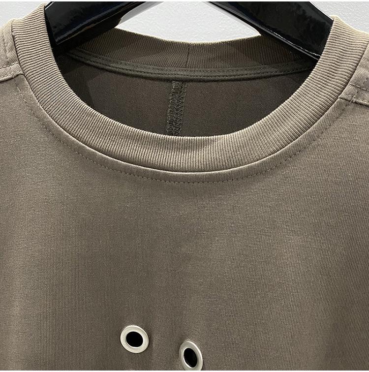 2023 Summer Loose Knit T-Shirt with Eyelet and Ribbon Design