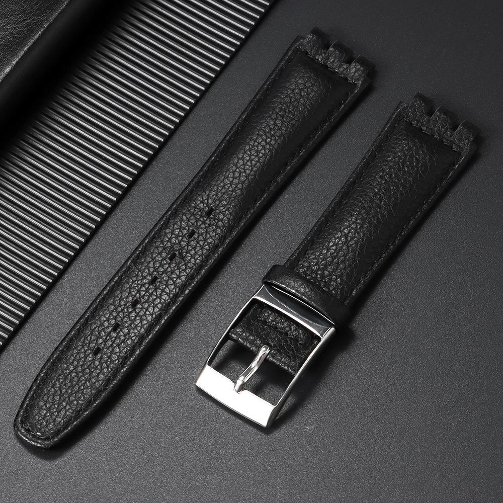 Ремешок 17 мм для часов Swatch, браслет из натуральной воловьей кожи, мужской, женский, деловой, черный, с пряжкой, сменный ремешок для часов