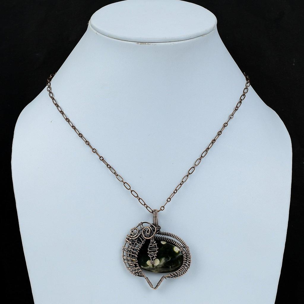 Ocean Jasper Pendant Copper Wire Wrapped Real Gemstone Pendant Copper Jewelry Handmade Pendant Wire Wrap Jewelry Anniversary Gift For Bridal