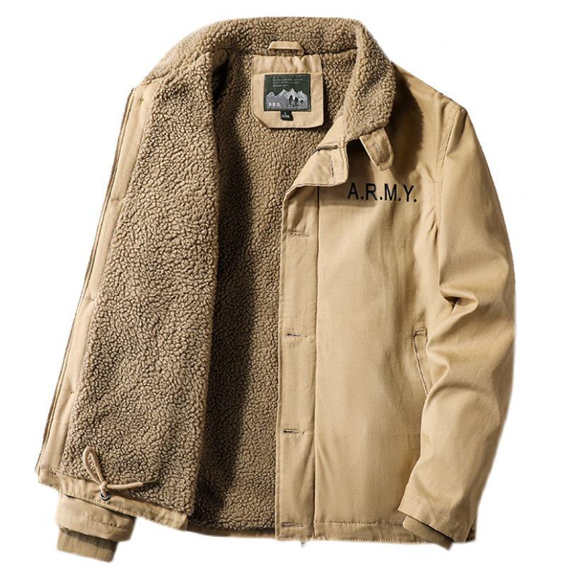 Navy N1 Deck Jacket - Retro Military Lambswool Coat for Autumn/Winter, Thickened with Velvet Flight Cotton.