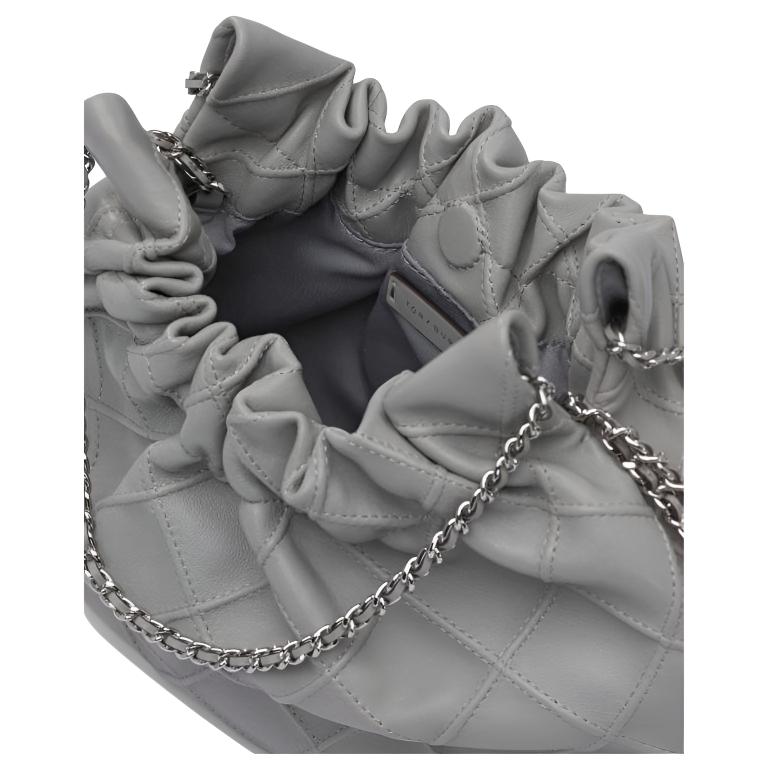 Tory Burch Fleming Chain Strap Logo Pendant Napa Leather Half Moon Mini Handbag Women Handbags Gray 162451-021