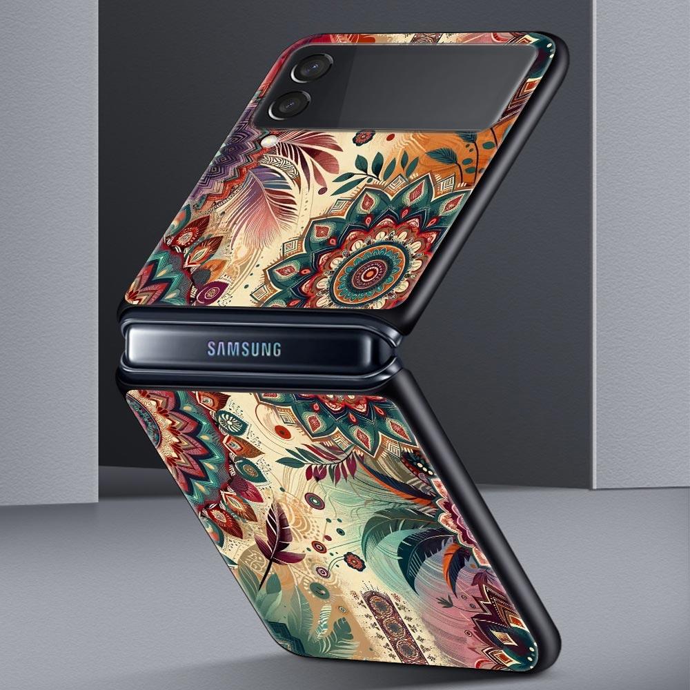 Чехол для телефона Samsung Galaxy Z Flip 7 6 5 4 с индийским узором мандала, жесткий ПК, черная крышка для Galaxy Z Flip3, складные Fundas, чехол