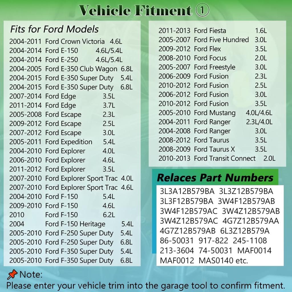 Mass Air Flow Sensor MAF Sensor 3L3A12B579BA Compatible with 2004-2010 Ford F-150 F-250 Super Duty E-150 E-250 Escape Expedition Explorer Mustang