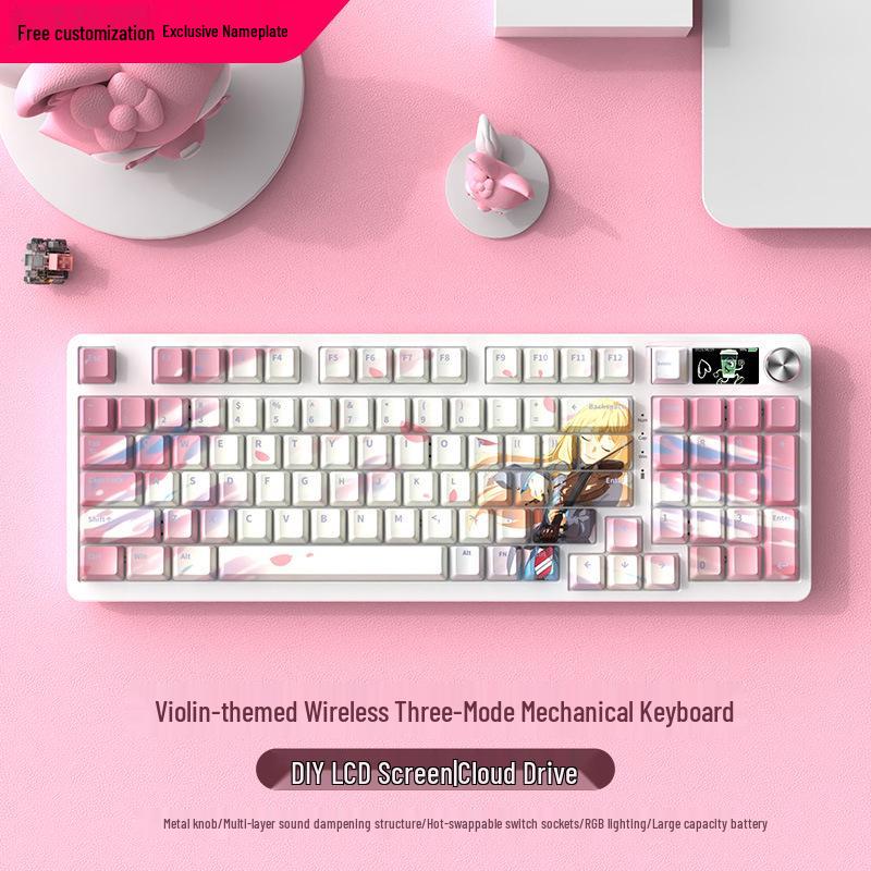 Wireless Bluetooth Mechanical Keyboard - 98-Key, Blue Switch, Silent for Gaming/Esports, High-Design for Girls/Office Use.