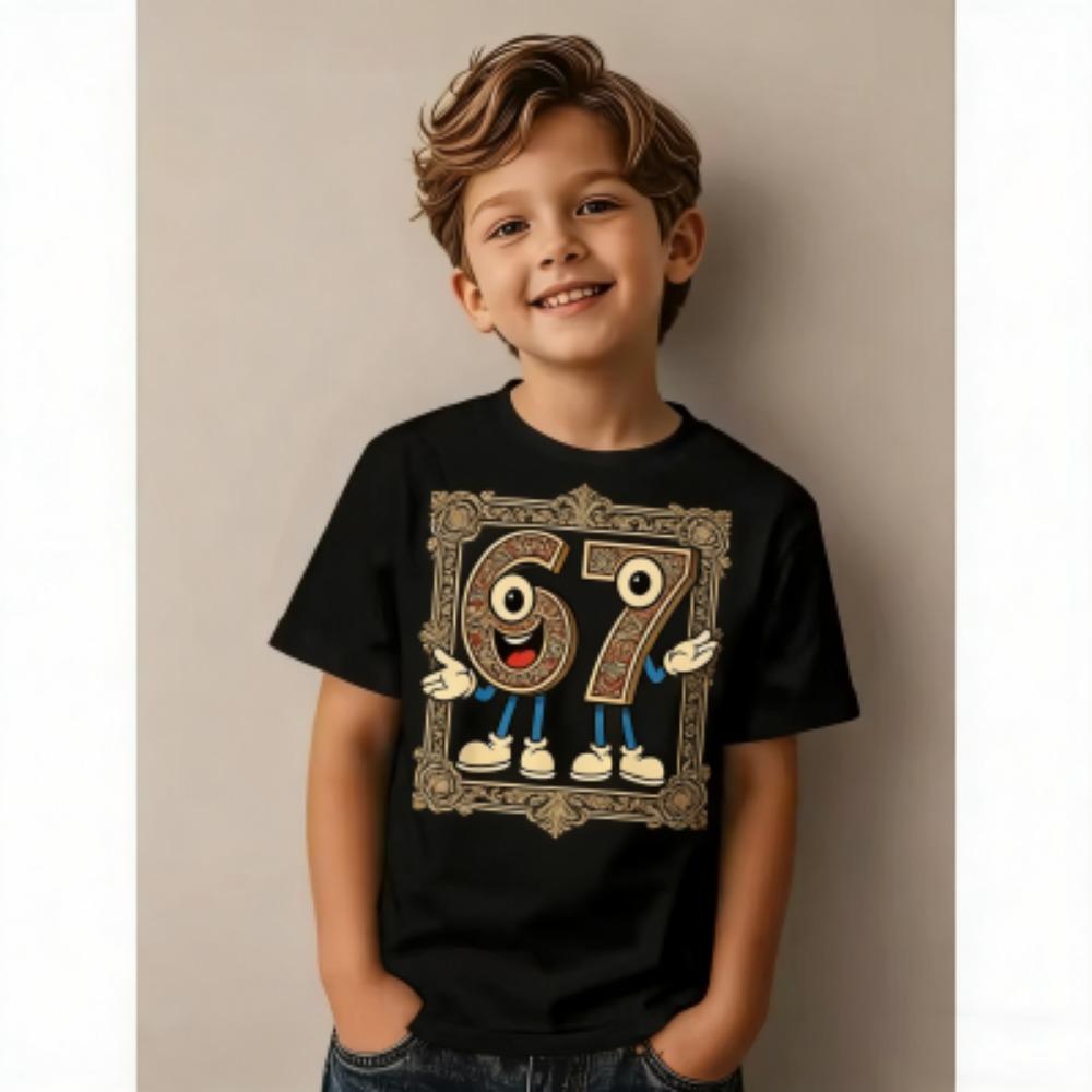 Fashion Cartoon 67 Six Seven Print Kids T-Shirts Summer Street Short-Sleeve Outdoor Casual Tops for Boy and Girl's Tees Top