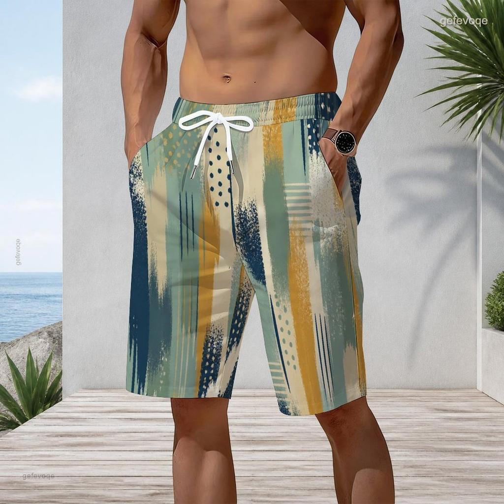 Men s Blue Ink Splatter Print Beach Shorts Quick Dry Drawstring Casual Shorts With Pockets For Summer Swimming Surfing