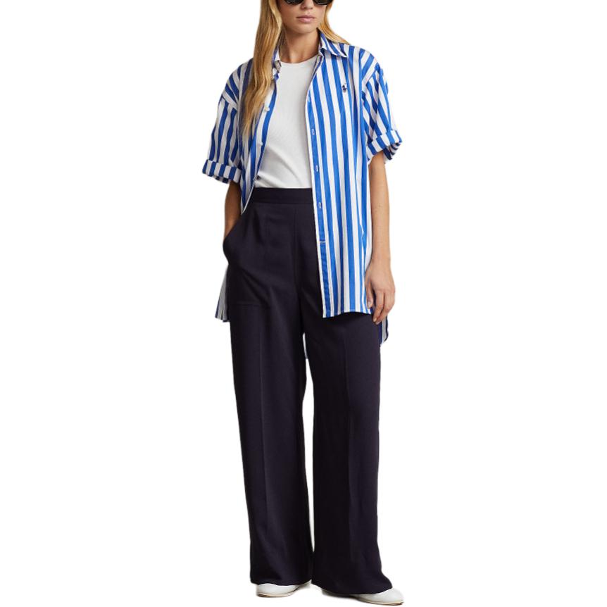 Polo Ralph Lauren Ss24 Рубашка с коротким рукавом свободного кроя с вышивкой логотипа в полоску женская рубашки Синий WMPOSHTNDO20511-400