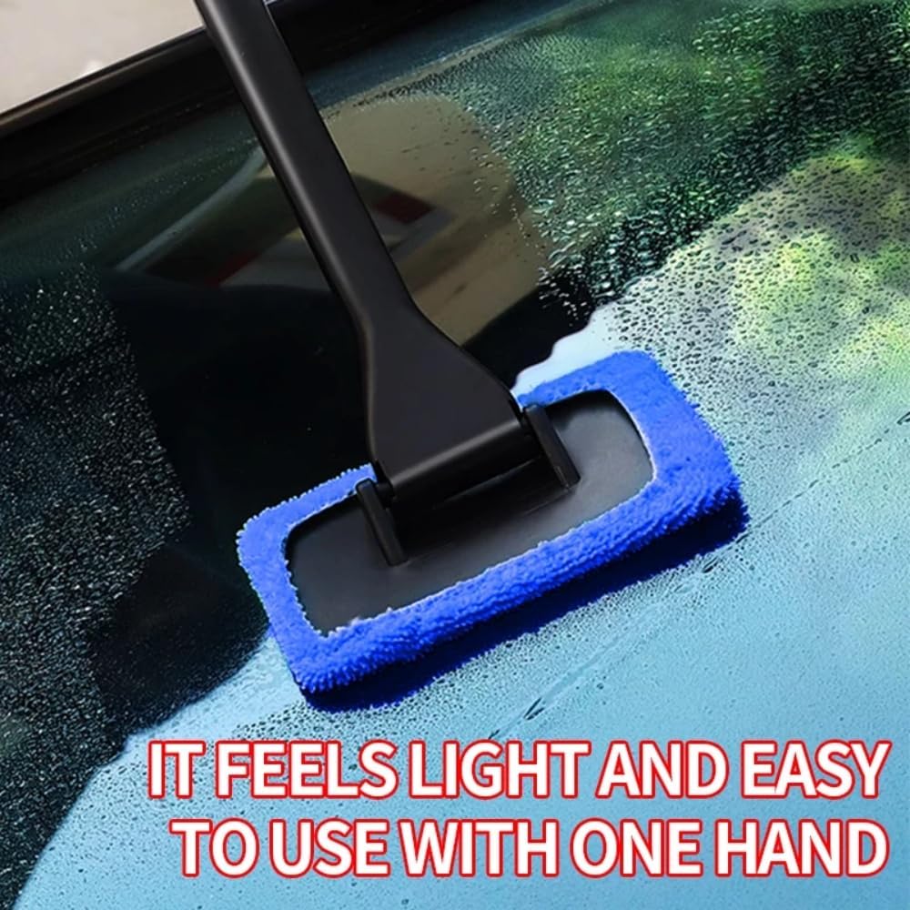 Windshield Cleaner Tool Car Window Cleaner With 6 Reusable And Washable Microfiber Pads And Extendable Handle Auto Ide Glass Wiper Kit (Blue)