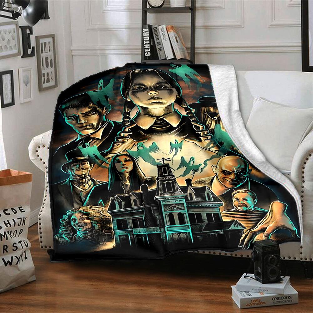 1 шт. Фланелевое одеяло Семейка Аддамс [Уютное покрывало] Для дивана, кровати, путешествий, кемпинга, гостиной, офиса, дивана, кресла и кровати