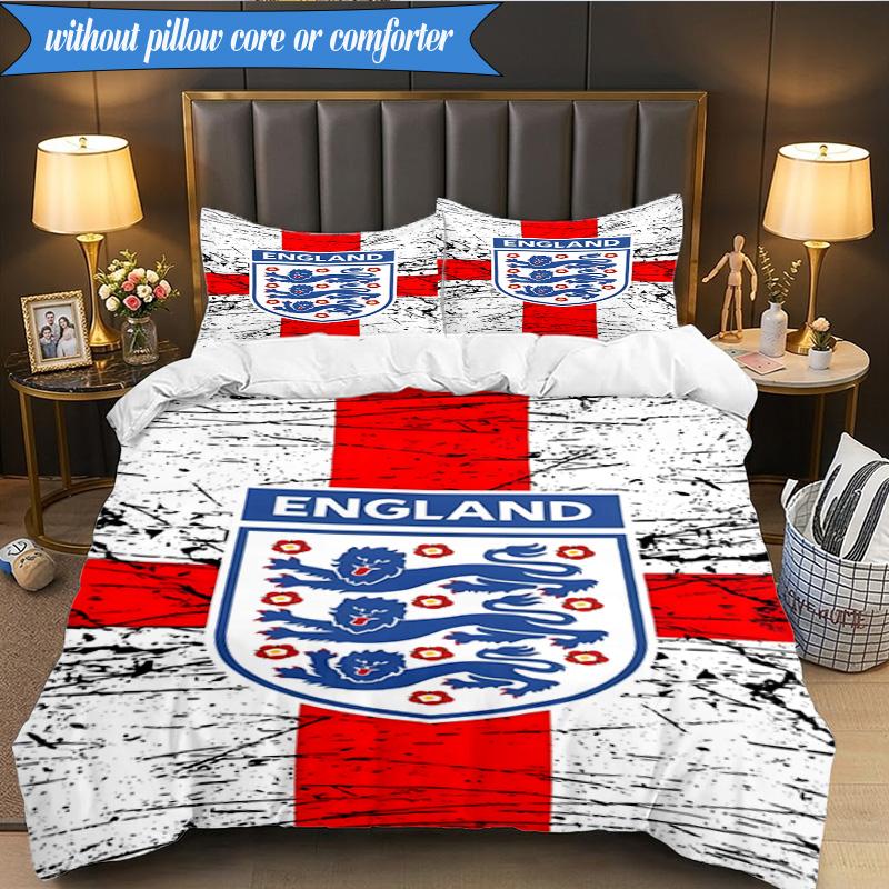 3PCS England Football Crest Printed Soft Bedding Set,Including 1pc Duvet Cover And 2pcs Pillowcases Perfect for Bedroom, Dormitory, Fan gift