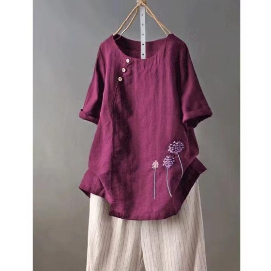 Блузка больших размеров, повседневные хлопковые льняные топы в стиле ретро, ​​винтажная рубашка с вышивкой для женской одежды