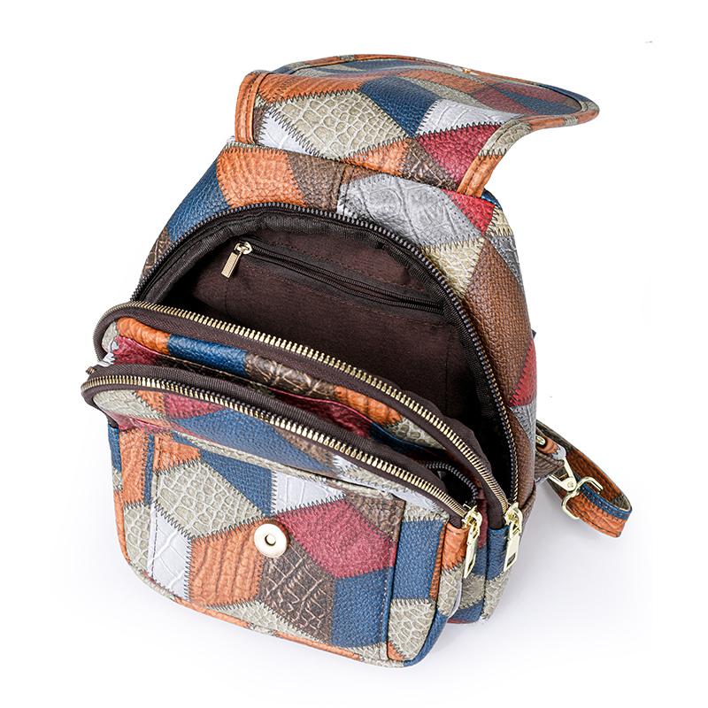Нагрудная сумка с цветными блоками, женский рюкзак из мягкой кожи, уличный дорожный рюкзак с двойной молнией