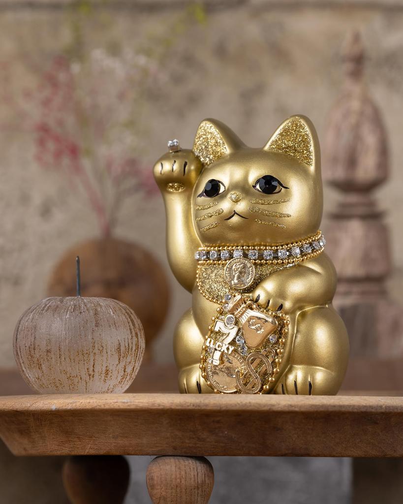 Счастливый кот Миллионер Кот-правая рука Счастливый кот Манеки Кот Счастливый фэн-шуй Украшение Коробка для пожертвований Золото (S-SIZE Золотой) Поднятый/Керамика_Счастливый (мл_С