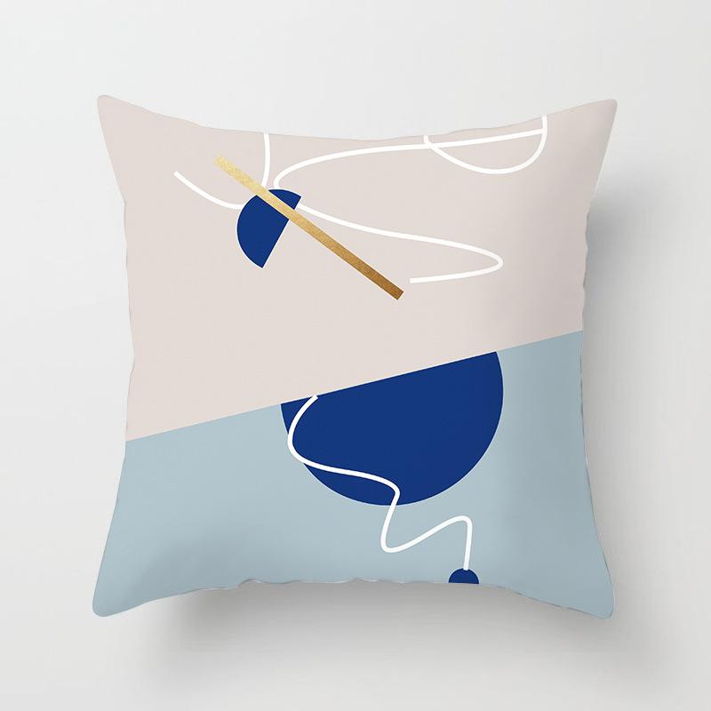 New Nordic Ins Pillow Cover Abstract Geometric Blue Ultra Short Velvet Cushion Cover