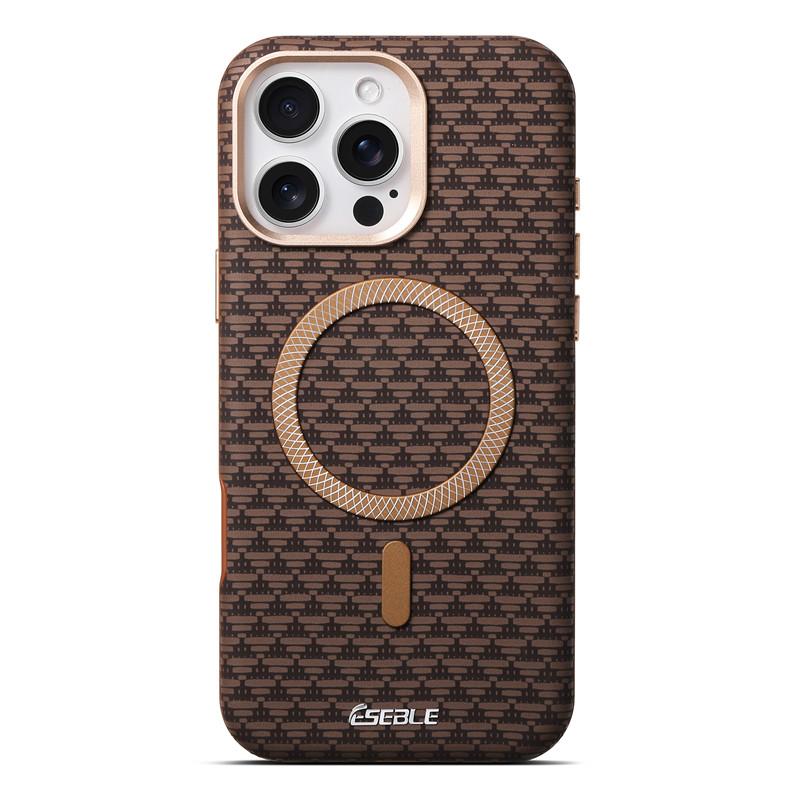 Triangle Pattern Leather Strong Magnetic Case For iPhone 17 13 14 15 16 Pro Max Wireless Charging High-end Metal Buttons Cover
