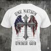One Nation Under God - Distressed Patriotic Cross Wings T-Shirt: Christian American Gift