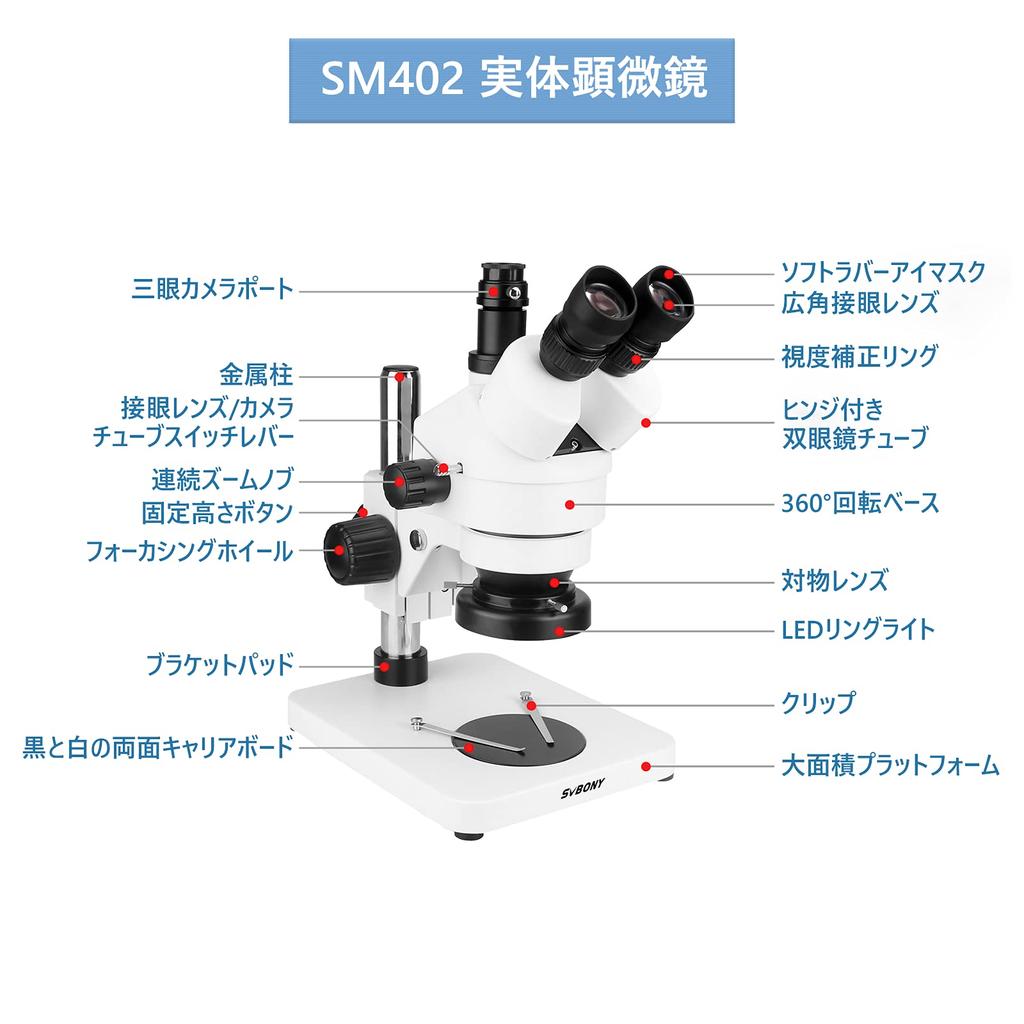 SVBONY SM402 стерео тринокулярный зум для большого вращающегося рабочего расстояния со светодиодным кольцом экспериментальное использование микроскоп, тип, осмотр, 7x-45x