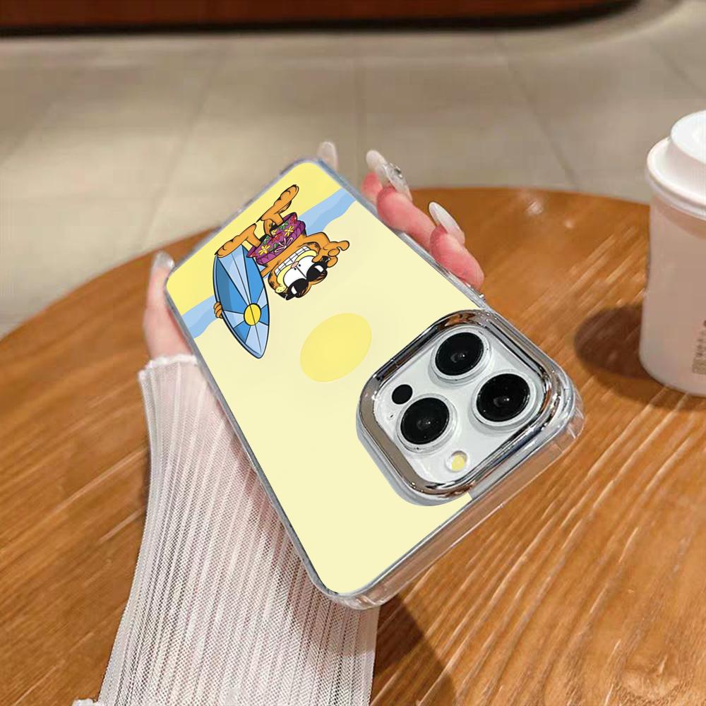 E-Garfield Phone Case For Iphone 17 16 15 14 13 12 11 Pro Max Xr Air Plus Silicone Cover Silver Hard Shell Cover