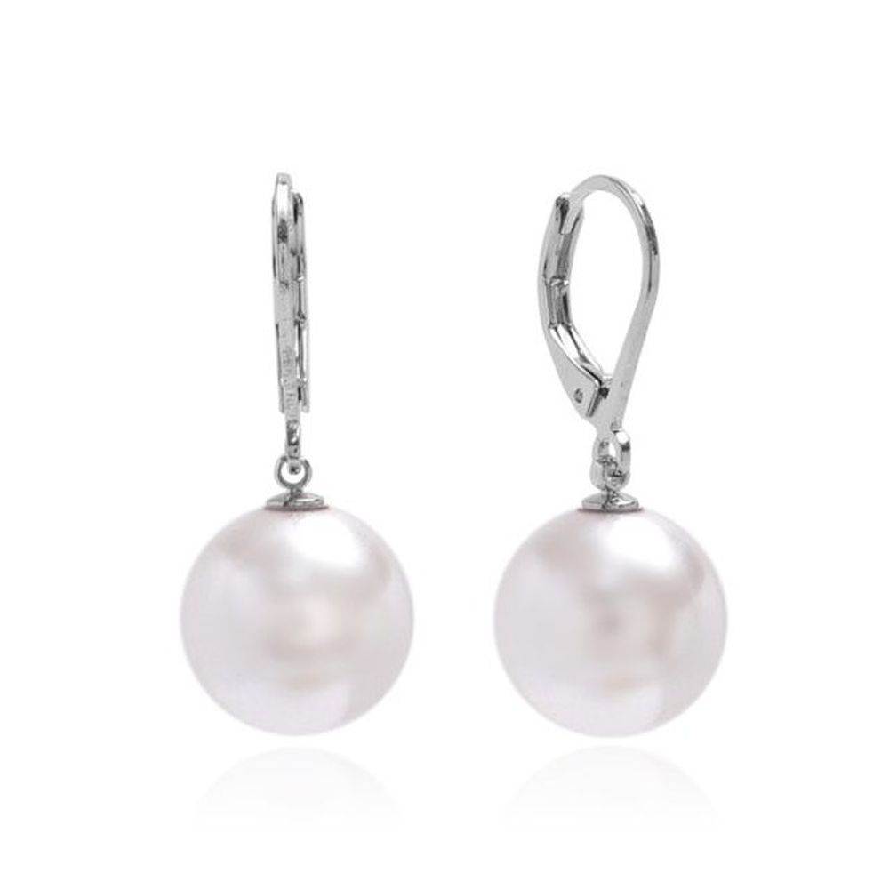 E464 12mm White Pearl Austrian Leverback Earrings